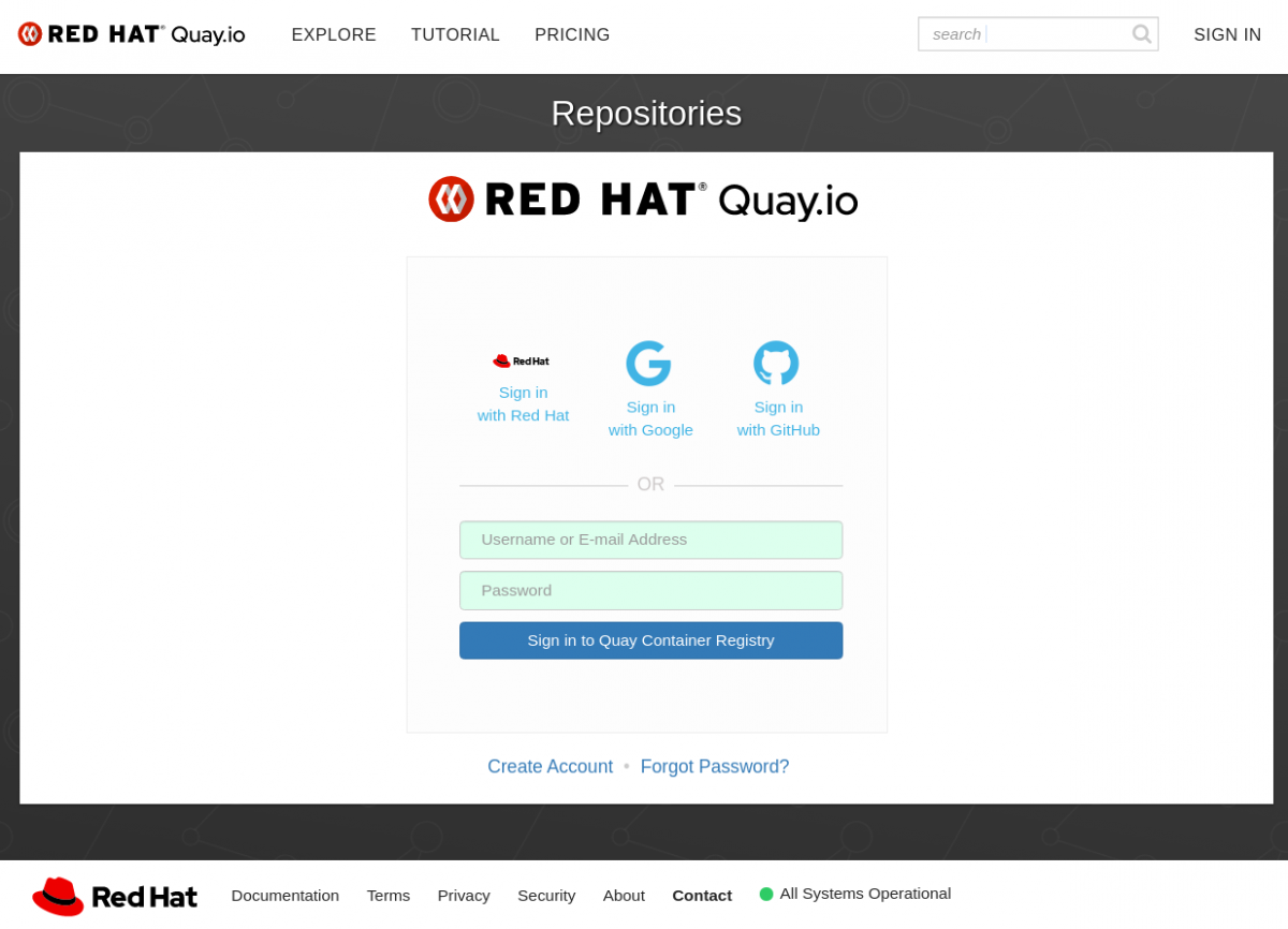 quay.io account settings