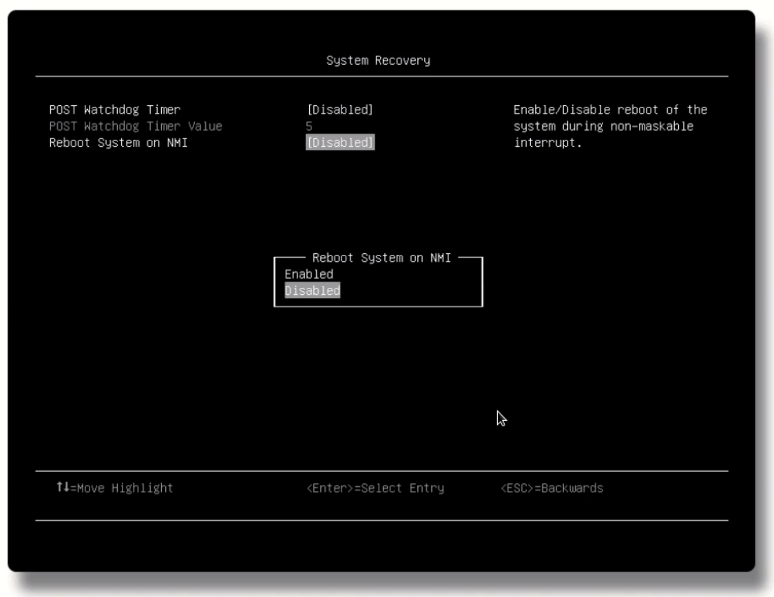 F1 System Setup Menu of Lenovo's XClarity Controller With Setting Disabled