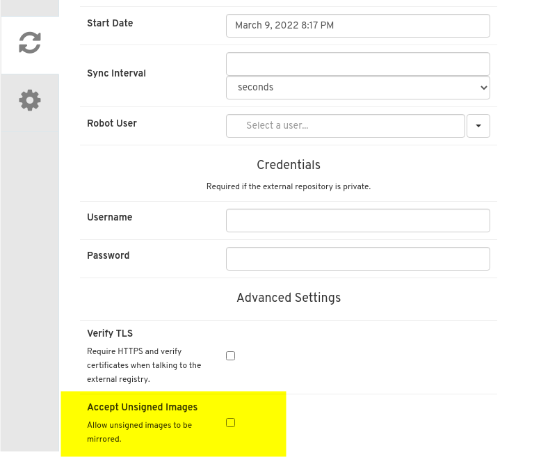 Accept Unsigned Images Check-Box