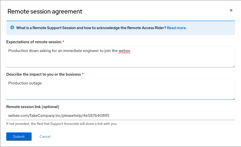 Example showing the Expectations and Impact fields filled in.