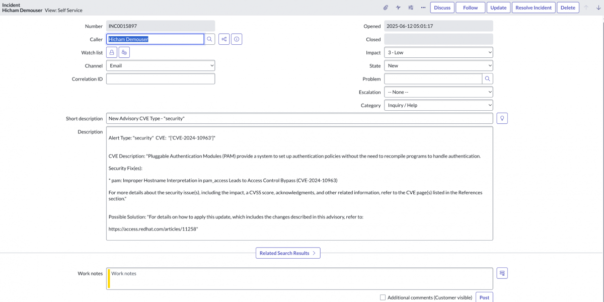 Incident in ServiceNow