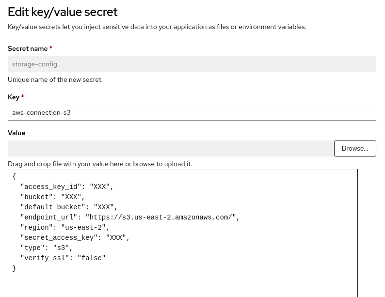 OpenShift Console Secret Edit Page